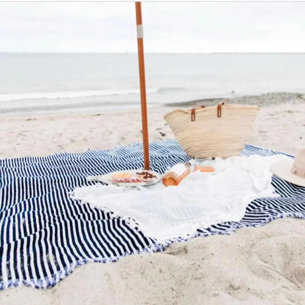 Business & Pleasure Beach Blanket Oversized Lauren's Navy Stripe